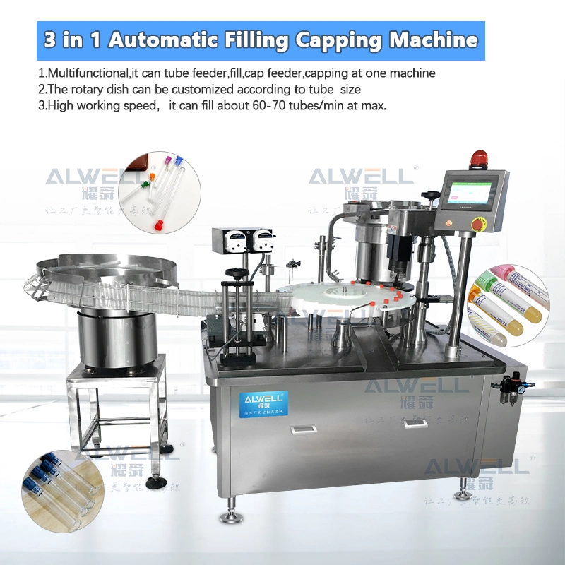 Automatic Rotary 5ml 10ml Small Bottle Pharmaceutical Fill Machine Test Tube Vacuum Medicine Liquid Blood Reagent Filling and Capping Machine